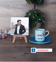 Memur Fotoğraflı Dekoratif Taş, Ahşap Altlıklı Türk Kahvesi Fincanı Hediye (Model 5)