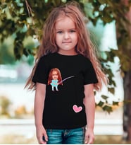 BK Gift Kişiye Özel Kız Çocuk Karikatürlü Beyaz T-Shirt-13 (Siyah)