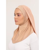 Hazır Lüks Pratik Hijablı  Şifon Şal (Bej)