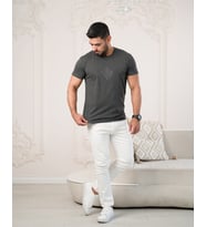 Paul Martin Bisiklet Yaka Önü Baskılı Pamuklu Basic Regular Fit T-shirt (Antrasit)