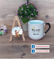 Resim Öğretmeni Kupa Bardak Beyaz ve Fotoğraflı Ahşap Anahtarlık Hediye (Model 10)
