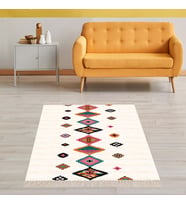 Kilim Desenli Etnik Dijital Baskı Yıkanabilir Kaymaz Taban Modern Salon Halı ve Yolluk (Bej)
