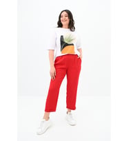 Kadın Büyük Beden Baskı Detaylı T-shirt Takım 8105-24 (Kırmızı)