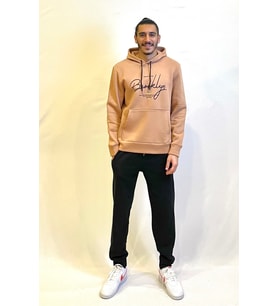 Erkek Kapşonlu Rahat Kalıp İçi Polarlı 3 iplik El Yazılı Brooklyn Baskılı SweatShırt spr24sw16 (Toz Pembe)
