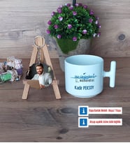 Su Ürünleri Mühendisi Kupa Bardak Beyaz ve Fotoğraflı Ahşap Anahtarlık Hediye (Model 12)