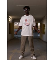 Bisiklet Yaka %100 Pamuklu Önü Baskılı Oversize (Geniş Model) T-shirt (Beyaz)