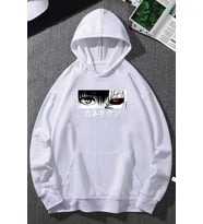 Unisex Ken Kaneki Baskılı Kapüşonlu Sweatshirt (A.Beyaz)