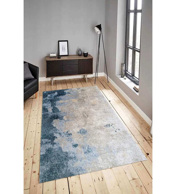 Dijital Baskılı Yıkanabilir Kaymaz Modern Renkli Salon Halısı Mutfak Halısı Yolluk ND-HY-798 (Mavi)