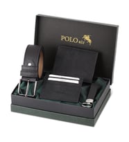 Polo Air Kemer Cüzdan Kartlık Anahtarlık Hediyelik Kutusunda HM-09 (Siyah)