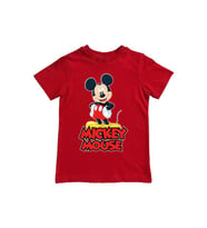 Mickey Mouse baskılı pamuklu penye kumaş yazlık çocuk tişört (Kırmızı)