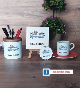 Matematik Öğretmeni Hediye Seti Dekoratif Taş, Kalemlik, Ahşap Altlıklı Türk Kahvesi Fincanı, Ahşap Anahtarlık Hediye Matematik Öğretmenine Hediye (Model 8)