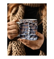 Kitaplık Kütüphane Baskılı 3D Tasarım Seramik Kupa Mug - Hediyelik Kupa Bardak (25)