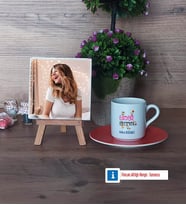 Edebiyat Öğretmeni Fotoğraflı Dekoratif Taş, Ahşap Altlıklı Türk Kahvesi Fincanı Hediye (Model 8)