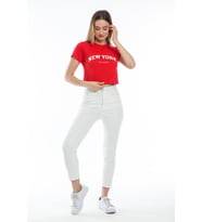 Süperlife Kadın Newyork Baskılı  Slim Fit  Tişort  SPR21Y15 (Kırmızı)