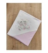 %100 Pamuklu & Mevsimlik Bebek Battaniyesi - Kahverengi & Ayıcık Nakışlı Bebek Örtüsü 80x90 Cm (Pembe)