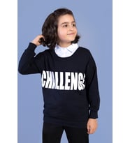 Toontoy Erkek Çocuk Baskılı Gömlek Yaka Sweatshirt (Lacivert)