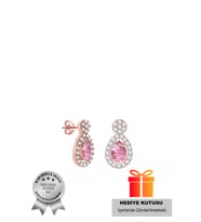 (ÖZEL KUTULU) 925 Ayar Gümüş Pırlanta Model Asalet Mührü Kadın Küpe (Pembe)