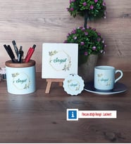 İsme Özel Doğum Günü Hediyesi Hediye Seti Dekoratif Taş, Kalemlik, Ahşap Altlıklı Türk Kahvesi Fincanı, Ahşap Anahtarlık Hediye (Model 4)