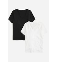 Kadın V Yaka Regular Tshirt SPR24TSK45-2 (Siyah - Beyaz)