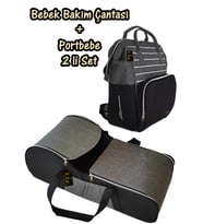 Portbebe Ana Kucağı Puset Bebek Taşıma + Anne Bebek Bakım Çantası 2 li Set (Beyaz-Gri)