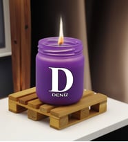 BK Gift Kişiye Özel DTF İsimli Renkli Cam Kavanozda Kokulu Mum-2(13 Renk Seçeneği), Arkadaşa Hediye, Sevgiliye Hediye, Doğum Günü Hediyesi (Mor)
