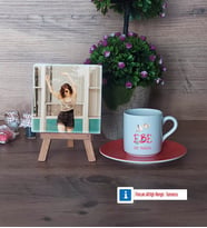 Ebeye Hediye Fotoğraflı Dekoratif Taş, Ahşap Altlıklı Türk Kahvesi Fincanı Hediye Tıp Bayramı Ebeler Günü Hediyesi (Model 8)