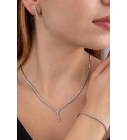 14 Ayar Altın Sarkıt Taş Detaylı Set (Beyaz)