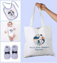 eJOYA Bebeklere Özel Çantasında Kişiye Özel Zıbın Önük Ve Patik Bebek Hediye Seti 109775 (Mavi)