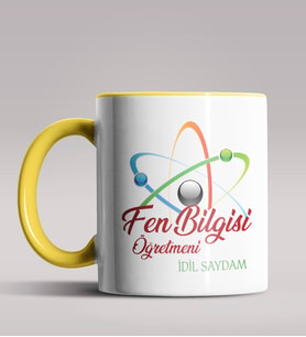Kişiye Özel Fen Bilgisi Öğretmeni Tasarımlı Siyah Renk Kupa 2 (Sarı)