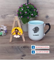 Aslan Kupa Bardak Beyaz ve Fotoğraflı Ahşap Anahtarlık Hediye (Model 10)