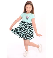 Toontoy Kız Çocuk Little Yazılı Etek Kısmı Zebra Desen Baskılı Elbise (Mint Yeşili)