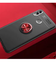 Huawei Honor 8C Kılıf Yüzüklü Magnetli Ravel Case (Siyah-Kırmızı)