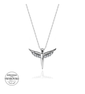 925 ayar Gümüş Swarovski Taşlı Melek Kolye Sertifikalı Qr Kodlu (Gümüş)