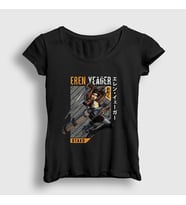 Presmono Kadın Haki Eren Fan Anime Attack On Titan T-Shirt 125508tt (Siyah)