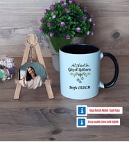 Yılbaşı Hediyesi Kupa Bardak Beyaz ve Fotoğraflı Ahşap Anahtarlık Hediye (Model 11)