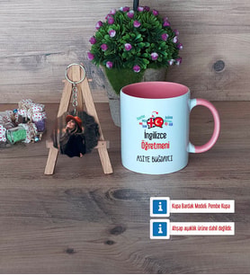 İngilizce Öğretmeni Kupa Bardak Beyaz ve Fotoğraflı Ahşap Anahtarlık Hediye Öğretmenler Günü Hediyesi (Model 6)