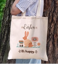 BK Gift Happy Easter Tasarımlı Kanvas Bez Çanta, Baskılı Omuz Çantası, Alışveriş Çantası, Plaj Çantası, Arkadaşa Hediye (Model 3)