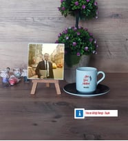 Yazı İşleri Müdürü Fotoğraflı Dekoratif Taş, Ahşap Altlıklı Türk Kahvesi Fincanı Hediye (Model 7)