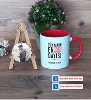Dayıya Hediye Kupa Bardak Beyaz ve Fotoğraflı Ahşap Anahtarlık Hediye (Model 2)