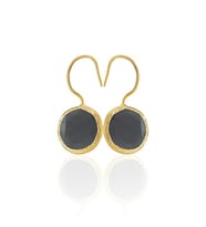 Kadir Jewellery 22 Ayar Altın Kaplama Kadın Taşlı Küpe -El İşçiliği Ve Hipoalerjenik Küpe -E01 (Siyah)