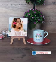 Fizik Öğretmeni Fotoğraflı Dekoratif Taş, Ahşap Altlıklı Türk Kahvesi Fincanı Hediye (Model 8)