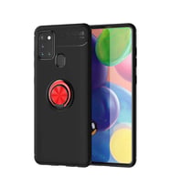 Samsung Galaxy A21S Kılıf Mıknatıslı Yüzüklü Standlı Yumuşak Silikon Kapak Ravel (Siyah-Kırmızı)