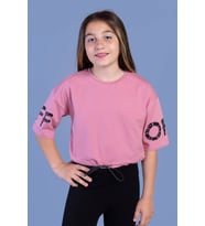 Toontoy Kız Çocuk Baskılı Crop Tişört (Gül Kurusu)