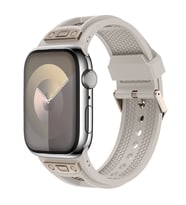 Watch 7 45mm KRD-117 Hava Alabilen Delikli Metal Süslemeli Desenli Silikon Kordon (Bej)