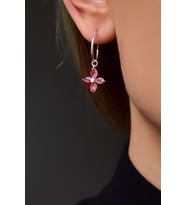Papatya Silver 925 Ayar Gümüş Mor Zirkon Taşlı Plumeria Halka Küpe (Fuşya)