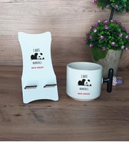 Sevimli Panda Hediye Sepeti Kupa Bardak T Kulplu ve Ahşap Telefon Standı Arkadaşa Hediye (Model 6)