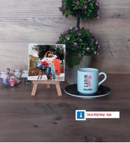 Ablaya Hediye Fotoğraflı Dekoratif Taş, Ahşap Altlıklı Türk Kahvesi Fincanı Hediye (Model 7)