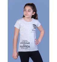Toontoy  Kız Çocuk T-Shirt Göğsü Lazer Kesim Taşlı (Kahve Melanj)
