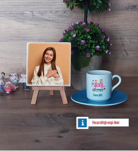 Psikoloji Öğretmeni Fotoğraflı Dekoratif Taş, Ahşap Altlıklı Türk Kahvesi Fincanı Hediye (Model 5)