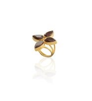 Kadir Jewellery 22 Ayar Altın Kaplama Zirkon Taşlı Kadın Otantik Yüzük (Kahverengi)